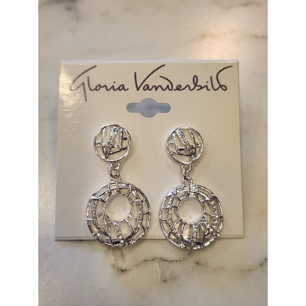 Gloria Vanderbilt Silver Dangle Earrings With Modern Circular Design For Women